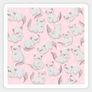 White Kitty Cat Patten and Paw Prints on Pink Sticker